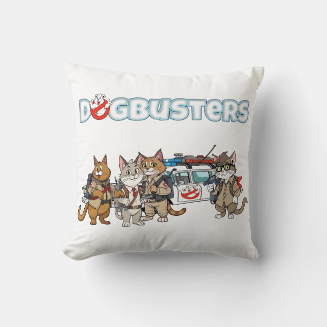 Dogbusters Cats Throw Pillow (Front)