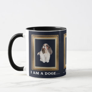 Dogcoin happy dog in a gold frame mug