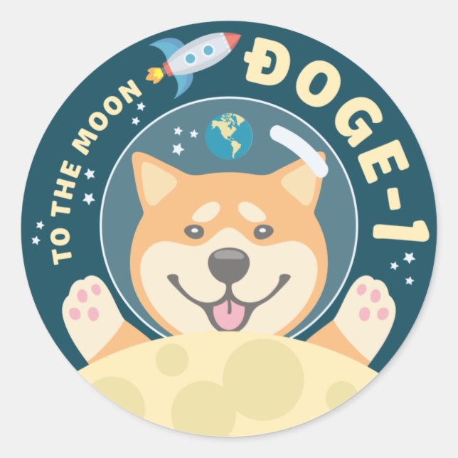 Doge 1 Moon Mission Patch  Button Classic Round Sticker (Front)