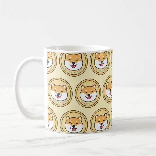 Doge Coin: Crypto Currency Background Coffee Mug (Left)