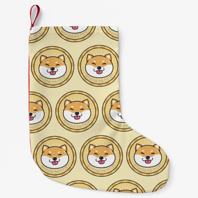 Doge Coin: Crypto Currency Background Small Christmas Stocking (Front)