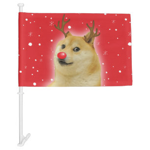 Doge Dogright Doggo Dog Christmas Meme Card red Car Flag