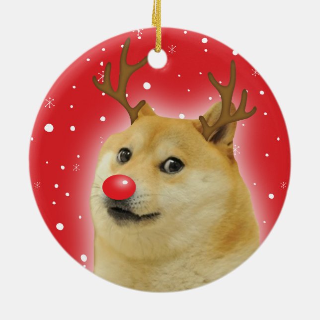Doge Dogright Doggo Dog Christmas Meme Card red Ceramic Ornament (Back)