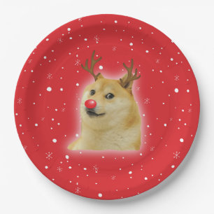 Doge Dogright Doggo Dog Christmas Meme Card red Paper Plates