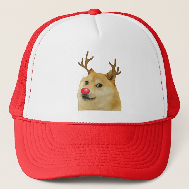 Doge Dogright Doggo Dog Christmas Meme Card red Trucker Hat (Front)