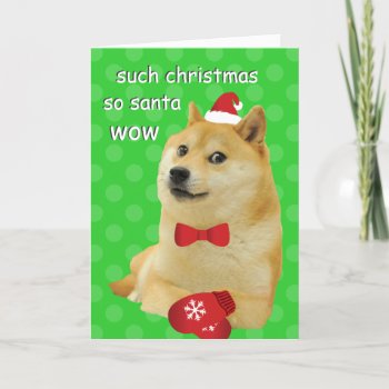 Doge Funny Meme Green Holiday Card by RandomLife at Zazzle