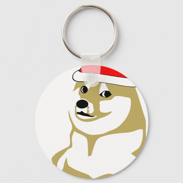doge wow meme very xmas such hat many santa keychain (Front)