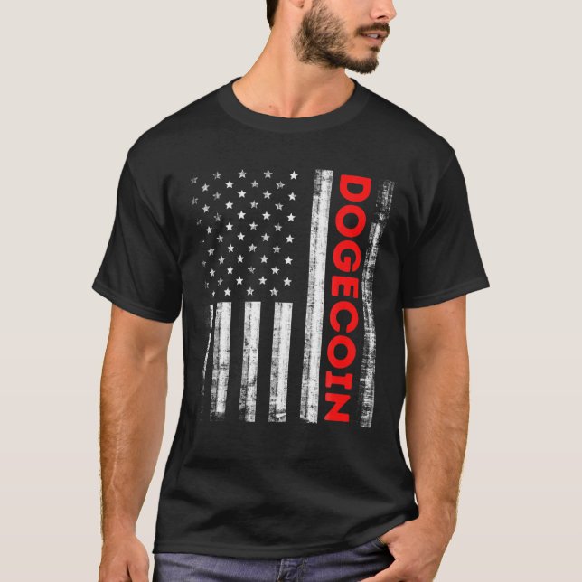 Dogecoin Cryptocurrency American Flag T-Shirt (Front)