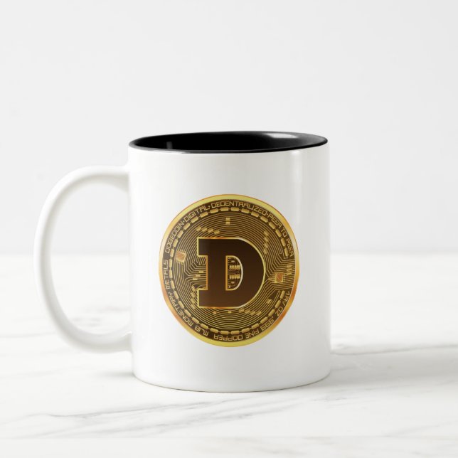 Dogecoin doge coin logo cryptocurrency Two-Tone coffee mug (Left)