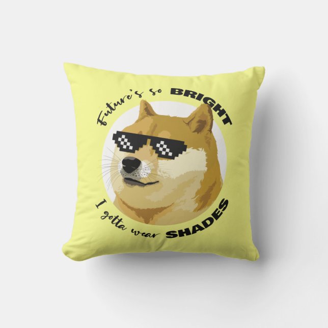 Dogecoin Future Sunglasses Stock Market Crypto Throw Pillow (Front)