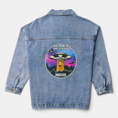 Dogecoin Hodl To The Moon Ufo Funny Cryptocurrency Denim Jacket