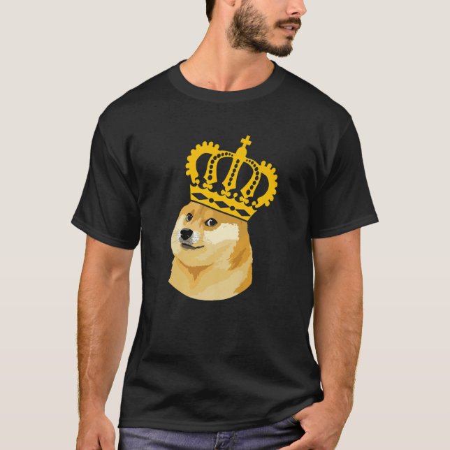 Dogecoin King Funny Bitcoin Pun Shiba Inu Doge Coi T-Shirt (Front)
