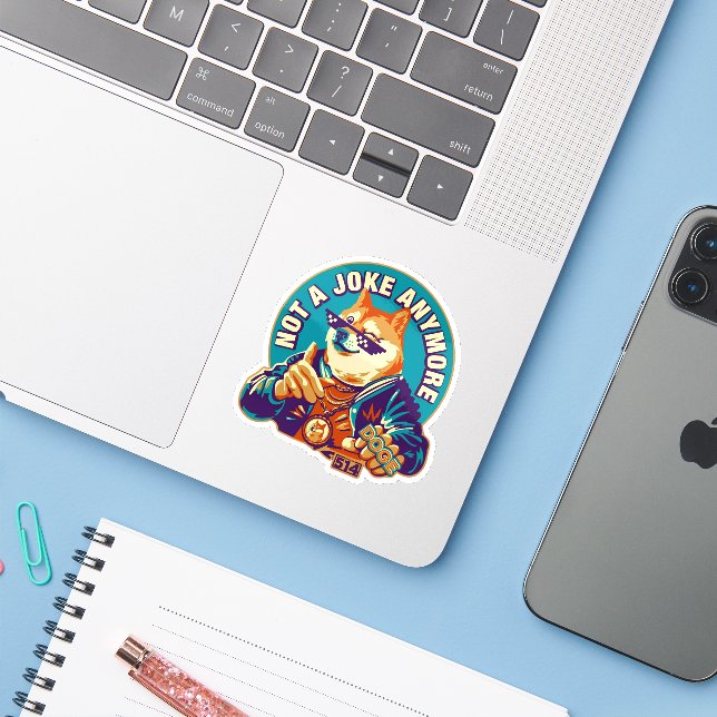 Dogecoin not a joke any more - Doge Sticker (Laptop w/ iPhone)