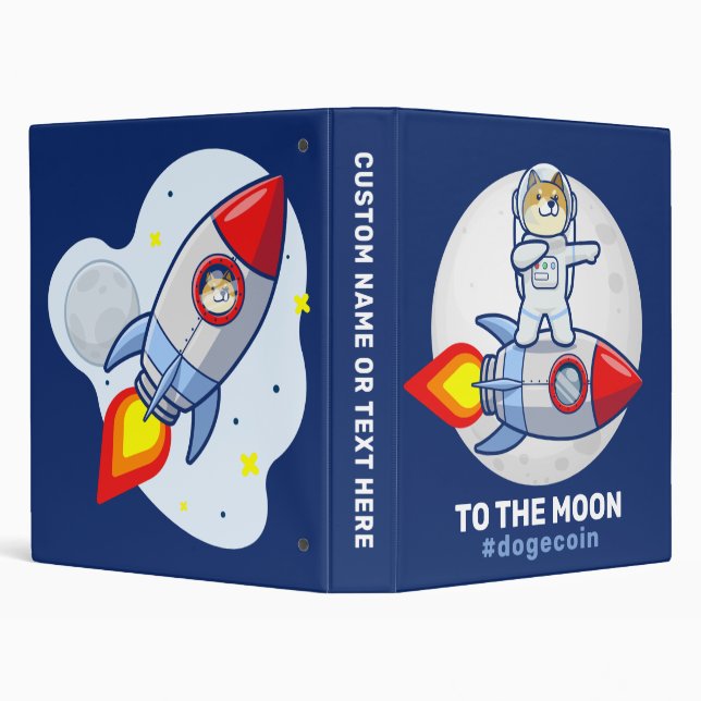 Dogecoin To The Moon Rocket Man Space Doge Crypto 3 Ring Binder (Background)