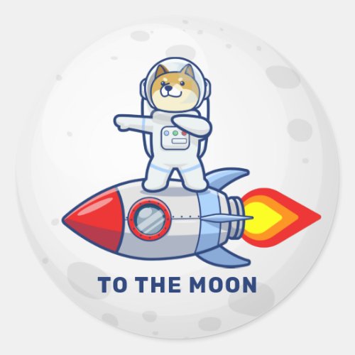 Dogecoin To The Moon Rocket Man Space Doge Crypto  Classic Round Sticker