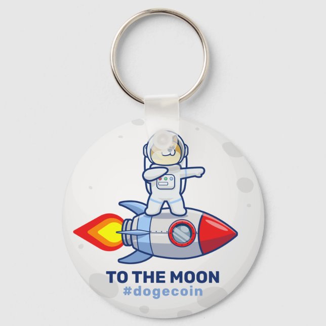Dogecoin To The Moon Rocket Man Space Doge Crypto Keychain (Front)