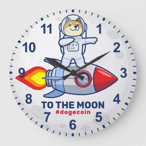 Dogecoin To The Moon Rocket Man Space Doge Crypto Large Clock