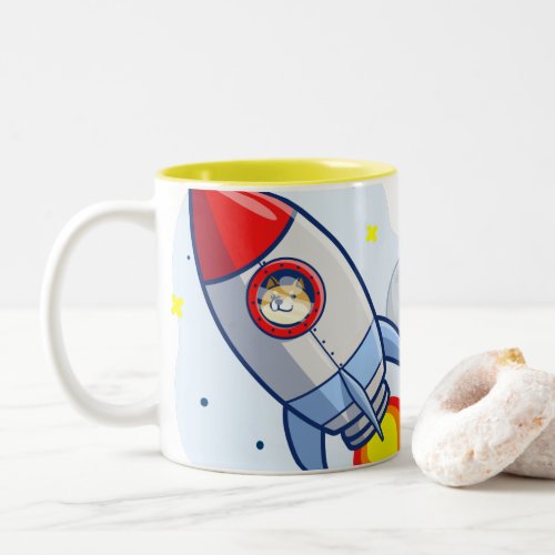 Dogecoin To The Moon Rocket Man Space Doge Crypto  Two_Tone Coffee Mug