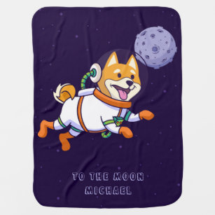 Dogecoin To The Moon Shiba Inu Dog Personalized Baby Blanket