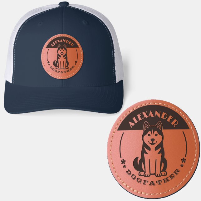 Dogfather - Personalized Name Dog illustrated Leather Patch Hat (Creator Uploaded)