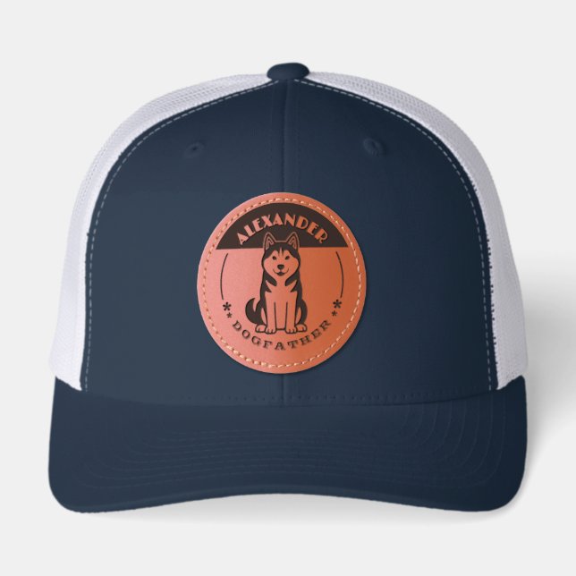Dogfather - Personalized Name Dog illustrated Leather Patch Hat (Front)