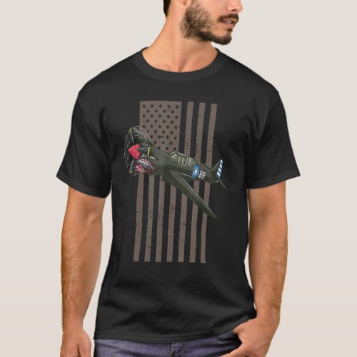 Dogfight Legends Ww2 Plane Aircraft Usa Flag Veter T_Shirt