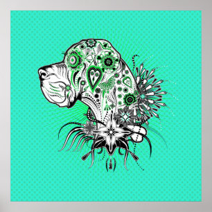 Doggen Portrait Grün Poster