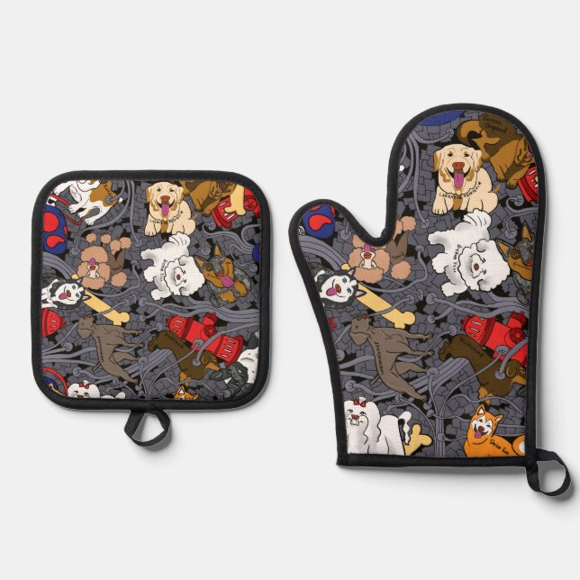Doggi Oven Mitt & Pot Holder Set (Front)