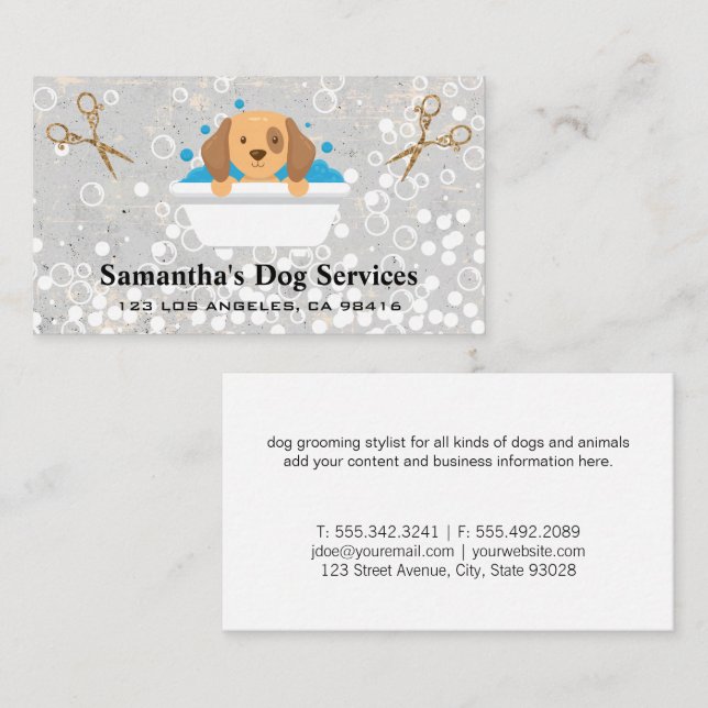Doggie Bath | Soap Bubbles Scissors Business Card (Front/Back)