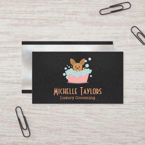 Doggie Bathing Grooming  Leather Business Card