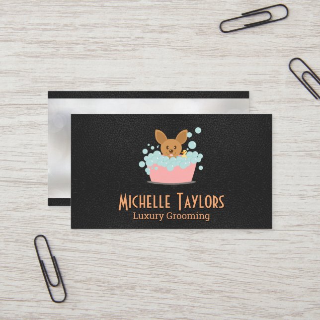 Doggie Bathing Grooming | Leather Business Card (Front/Back In Situ)