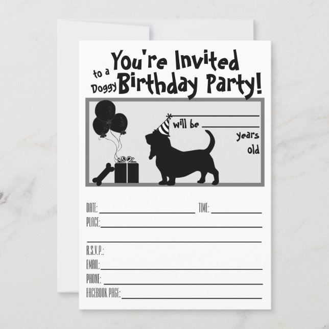 Doggie Birthday Basset Invitation (Front)