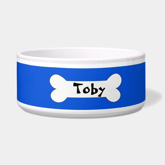 Doggie Blues- Blue Personalized Dog Bowl (Front)