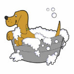 Doggie Bubble Bath Cutout<br><div class="desc">This photo sculpture is of a cartoon dog in a bubble bath.. Made of acrylic with a black stand, it is a great conversation piece. Final size is approximate and depends on cut-out size of image.</div>