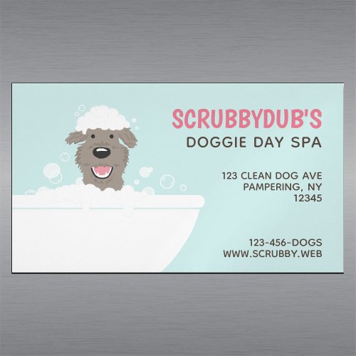 Doggie Bubble Bath  Fun Pet Groomer  Dog Wash Business Card Magnet