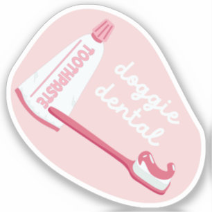 "Doggie Dental" dog care reminder cherry pink Sticker