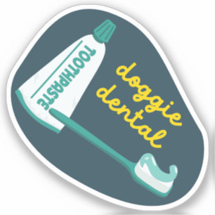 "Doggie Dental" dog care reminder navy and aqua Sticker