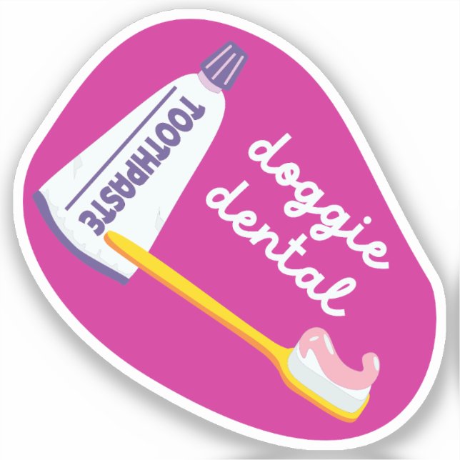 "Doggie Dental" dog care reminder pink and purple Sticker (Front)