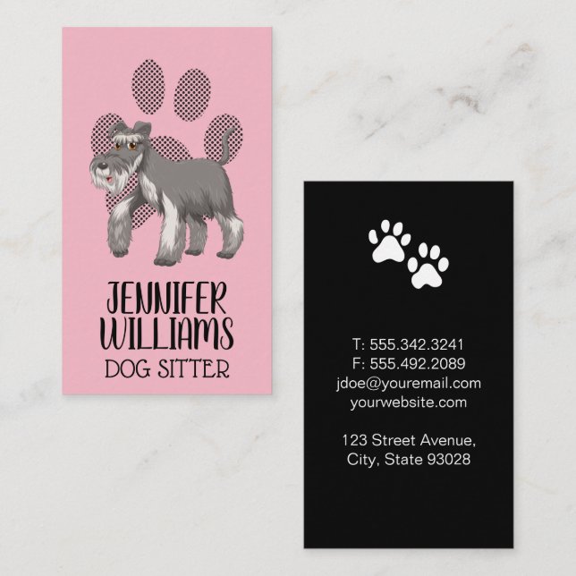 Doggie Prints Shaggy Gray Dog Business Card (Front/Back)
