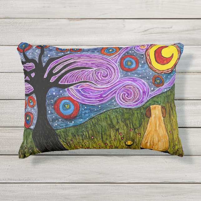 Doggie Starry Night Outdoor Pillow (Front)