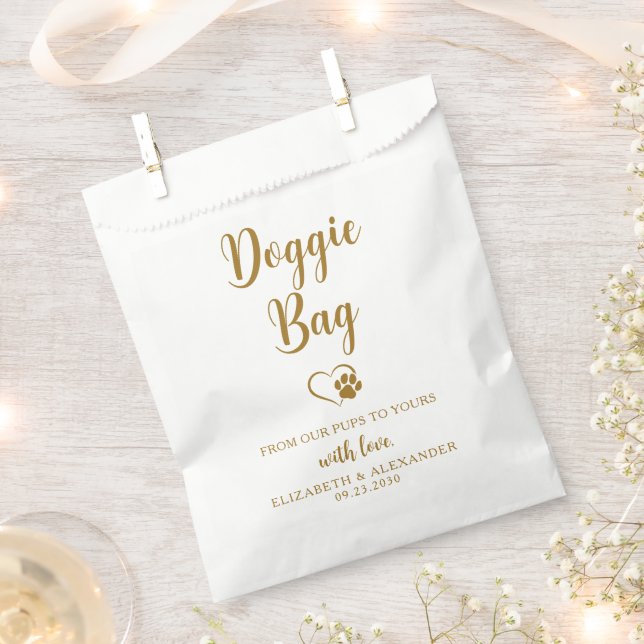 Doggie Treats Personalize Elegant Gold Pet Wedding Favor Bag (Clipped)