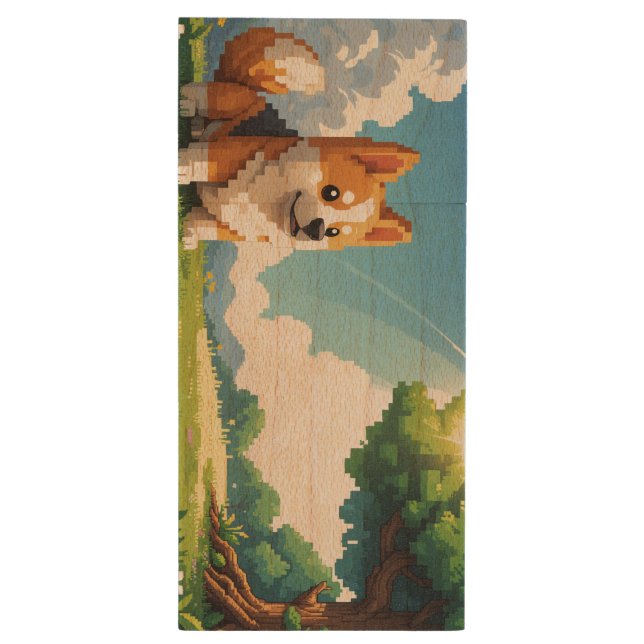 Doggo n' a Tree Wood Flash Drive (Back (Vertical))