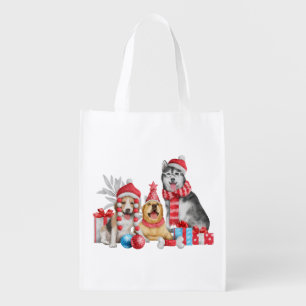 Doggy Christmas Grocery Bag