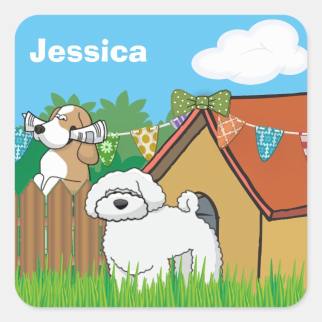 Doggy Neighbours Square Sticker (Front)