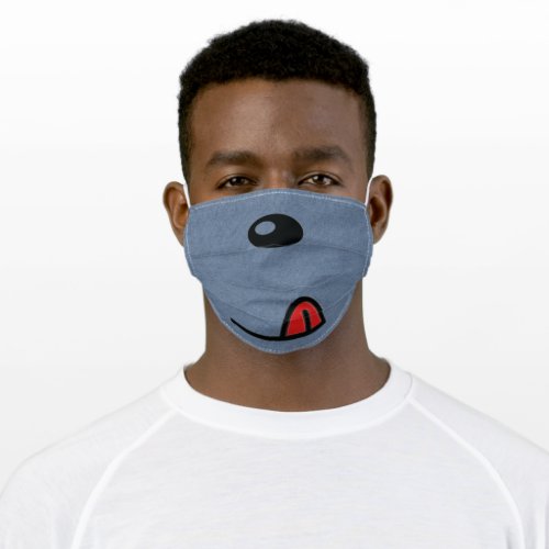 Doggy nose and tongue on denim adult cloth face mask