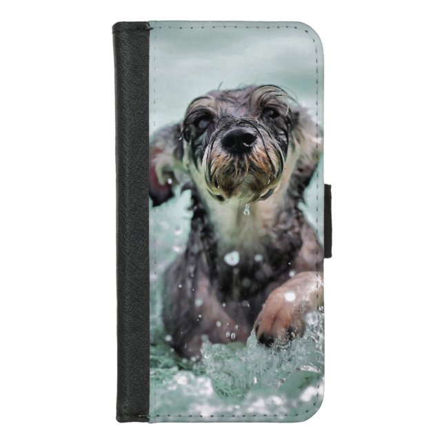 Doggy Paddle Cute Dog Swimming iPhone Wallet Case (Front)