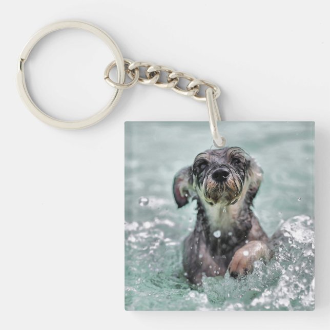 Doggy Paddle Cute Dog Swimming Keychain (Front)