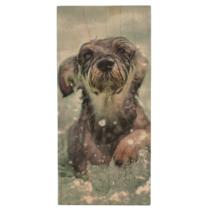 Doggy Paddle Cute Dog Swimming Wood Flash Drive