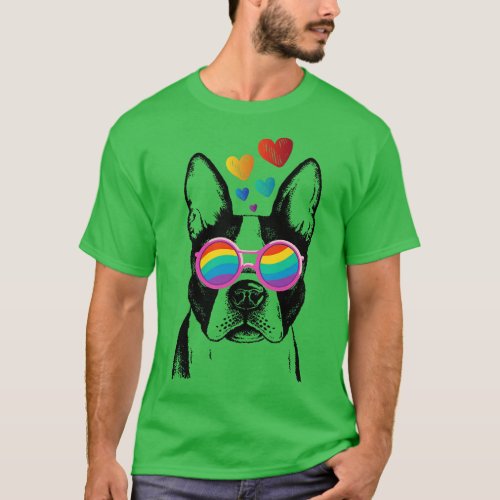 Doggy rainbow sunglasses vintage hearts boxer dog  T_Shirt
