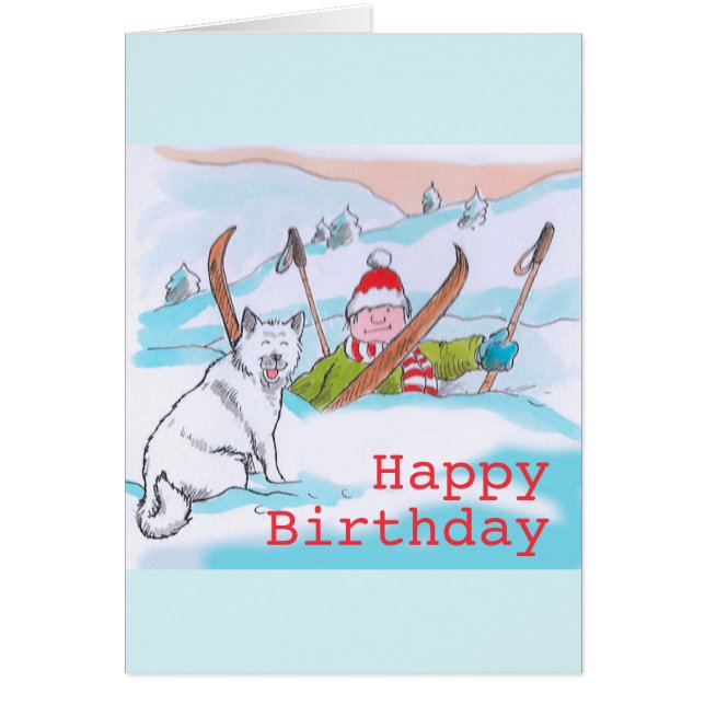 Doggy ski trip Birthday card (Front)